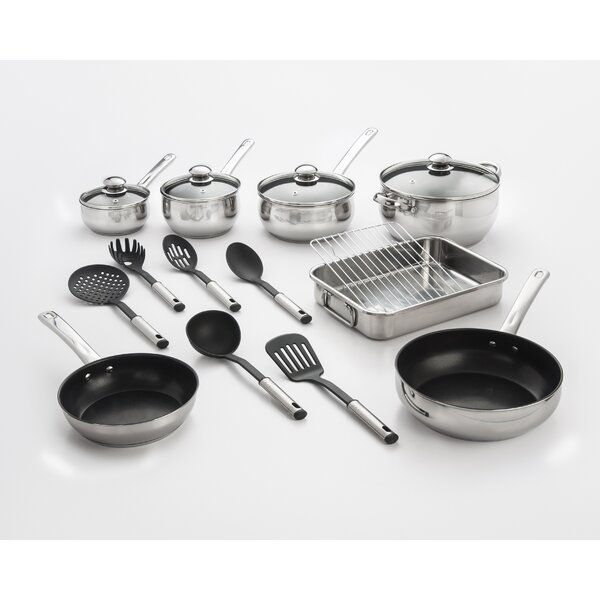 18   Piece Non Stick Stainless Steel Cookware Set 